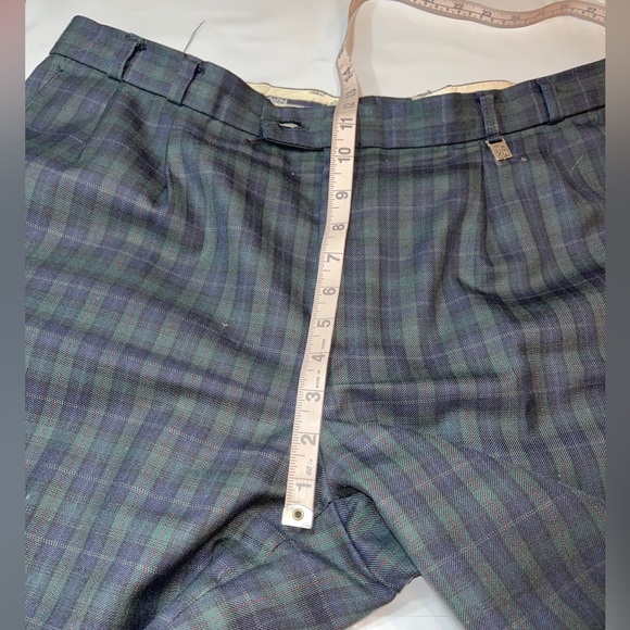 Blue Green PLAID Pleated Wool Dress pants mens 37 rolled cuffs straight KWN 90s - Picture 11 of 13
